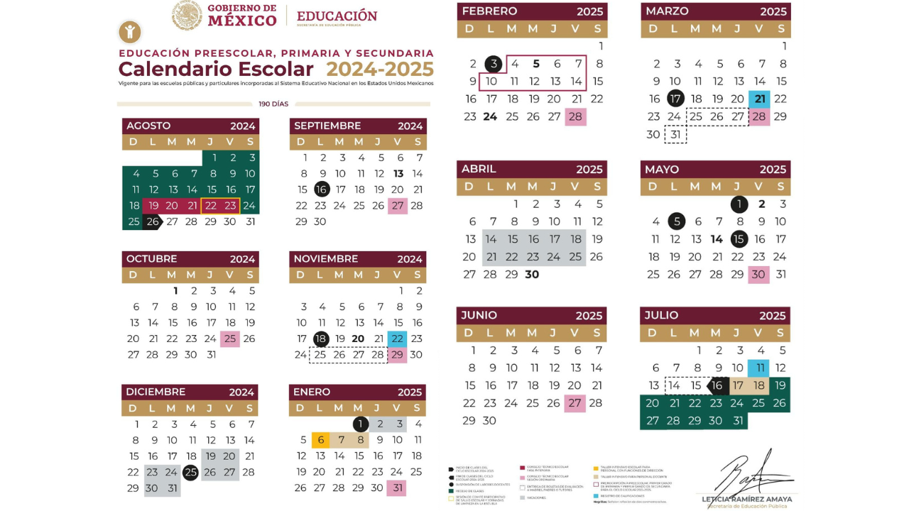 calendario sep ciclo escolar 2024 2025